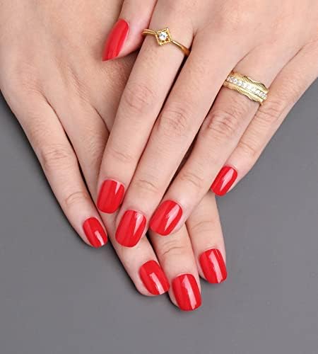 Dudulanni 24 Pcs Press on Nails Short, Square Fake Nails with Nail Glue, Stick Glue on Nails False Nails Acrylic Nails for Women (Short, Red)