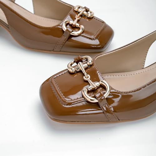 Image of Slingback Mary Jane Heels for Women Low Block Heel Closed Square Toe Pump Shoes Heels Classic Daily Office Dressy Shoes