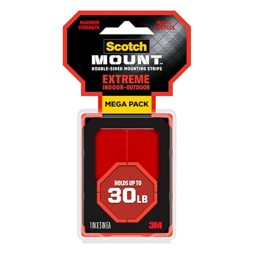 Scotch-Mount Extreme Double Sided Mounting Strips Mega Pack 1 in x 3 in Mounting Tape 48 Strips Holds up to 30 lb Indoor or Outdoor Use (414H-ST-MP-DC)