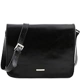 Tuscany Leather TL Messenger Two compartments leather shoulder bag - Large size Black