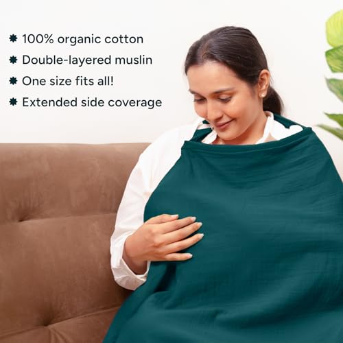 Image of Nintara Baby Muslin Nursing Cover - 100% Organic GOTS Cotton, Adjustable Neck Strap, Breathable Lightweight Breastfeeding Cover, Travel-Friendly, Baby Shower Gift
