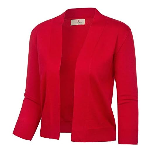 GRACE KARIN Women's 3/4 Sleeve Knit Cropped Cardigan Sweaters Open Front Shrug Cardigan Coat Tops Large Red