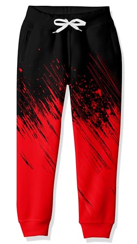 uideazone Boys 3D Splash Sweatpants Funny Red Graphic Space Jogger Pants Kids Comfort Baggy Trouser with Drawstring Pockets Size 8 9