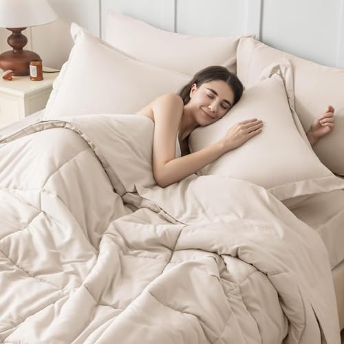 JOLLYVOGUE Full Comforter Set, Ultra-Soft Bed in a Bag Full Size 7 Pieces, Oeko-TEX Certified Bedding Set with Down Alternative Comforter, Sheets, Pillowcases & Shams, Beige by JOLLYVOGUE - Image 6