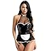 YiZYiF Anime Cosplay Costume French Maid Outfit Halloween Costume da Cameriera Francese Lingerie Sexy Pelle Wetlook Babydoll Pizzo Schiena Nuda Grembiule Biancheria del Cuoio Nero B L