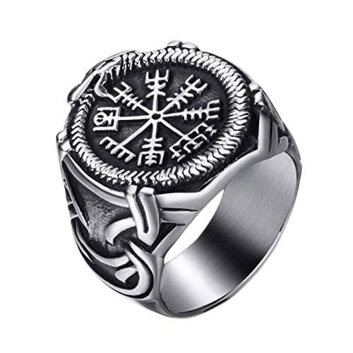 Bijoux hommes bague viking pirate et boussole scandinave vintage en métal