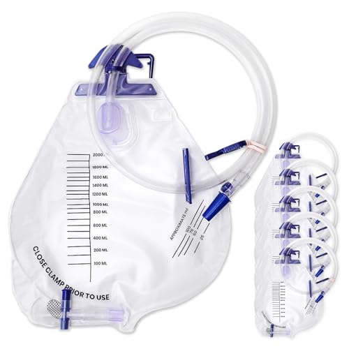 5Pcs Catheter Bags with Anti-Reflux Chamber,2000ml Urine Drainage Bags for Men - 48