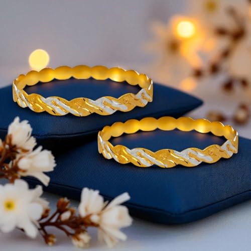 Image of ACCESSHER Traditional Gold-Tone Kada Bangles Set | Handcrafted Textured Bangle Jewellery Set for Gift | Stylish Bracelet Bangles for Women & Girls (Set Of 2)