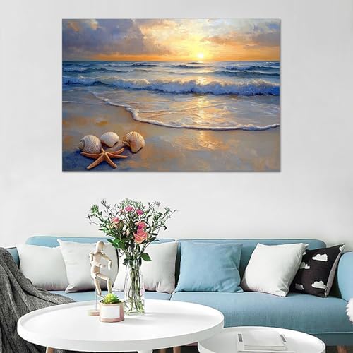 Cuadros modernos de paisaje de mar enmarcado con lienzo marrón de 20x30cm 3