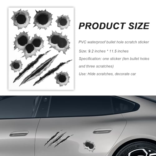 Image of 3D Bullet Hole Car Stickers, Ultra-Realistic Fake Bullet Hole Auto Body Scratch Decal, Waterproof PVC Fake Hole Sticker Automotive Tattoo Decoration for Bumper Window Helmet (Style B)