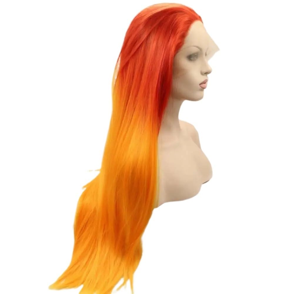 Peluca naranja sin pegamento larga y recta para un cambio de look rápido 7