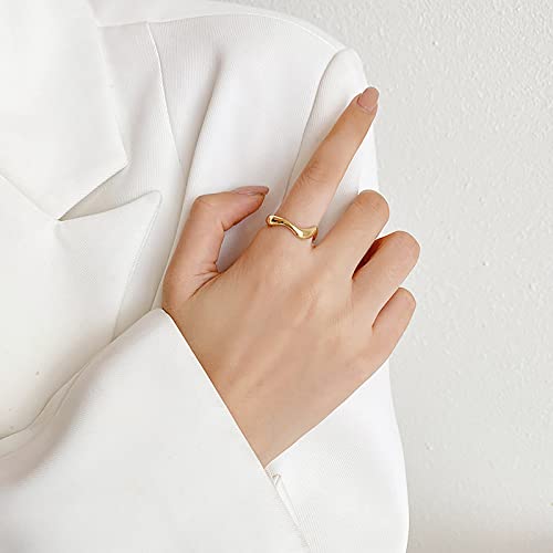 14K Gold Plated Ring Handmade Jewelry Gift For Chriatmas Valentine's Day Minimalist Dainty Gold Plated Ring For Women (Curve Gold) #TOP4
