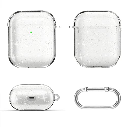 Valkit Compatible Airpods Case Clear Glitter Cute Bling Air Pod 2 Case Cover With Keychain For Girls Women Men Shockproof Skin Protective Case For Apple Airpods 1 & 2 Charging Case - Clear #TOP5