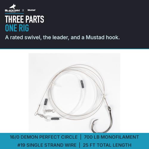 Mustad BTH-MSR-1 Monster Shark Rig con Anzuelo Demon Circle 16/0 y Línea Mono de 700 lb para Pesca en Agua Salada miniatura 4