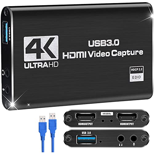 Tempaky Chave de placa de captura de vídeo HDMI, placa de captura de jogo 4K 1080P 60FPS, placa de c