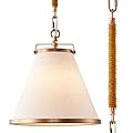 FookChak Pendant Light Kitchen Island 10inch Linen Pendant Lights with Brass Hemp Rope Rod Modern Farmhouse Pendant Hanging Lighting for Kitchen Sink Dining Room Entryway Hallway