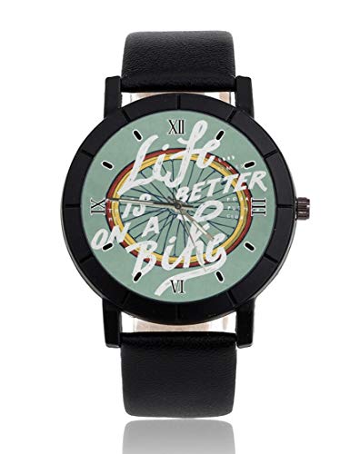 Life is Better On A Bike Personalisierte Custom Watch Casual Black Leather Strap Armbanduhr for Men Women Unisex Watches