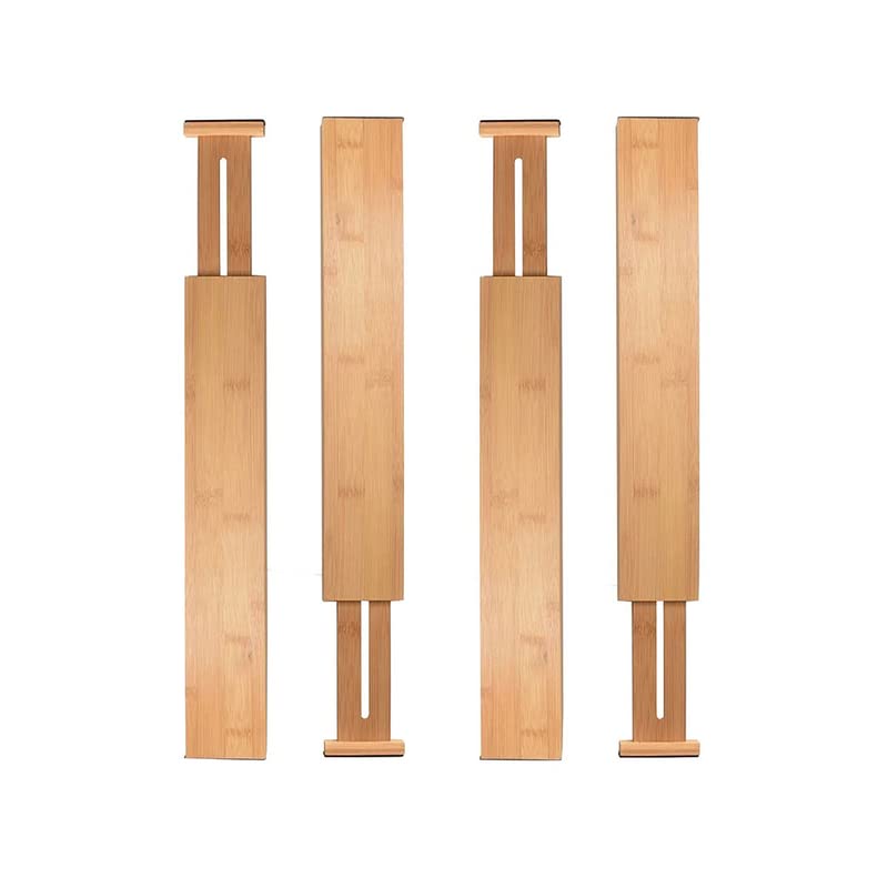 VIGAN Lot de 2/4 séparateurs de tiroir réglables en bambou pour chambre à coucher, cuisine, tiroir de rangement, séparateurs de tiroir extensibles pour placard, armoire (4 pièces/court)