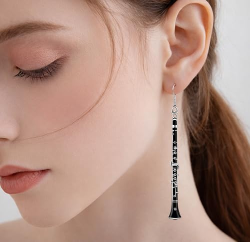3.11x2.24x0.67 Inch Black Clarinet Earring Harmony Jewelry - Music Jewelry Gift for Women or Mother - Fashion Jewelry Earring for Womens or Mans - Music Instrument Earrings Includes Variety of Colors - Thumbnail 3