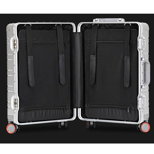 Aluminum frame suitcase with universal wheels, silver suitcase, TSA customs lock, hard shell travel suitcas,3,24in4