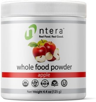NTERA Apple Whole Food Powder (USDA Organic, Gluten-Free, Non-GMO, Vegan, Kosher) - Ultra Premium Raw Nutrition (USA, GMP) - 125 Grams (4.4 Ounces)