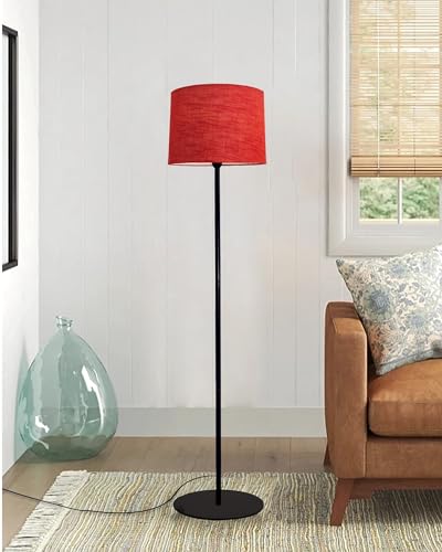 Image of Homesake Modern Floor Lamp for Living Room Traditional Farmhouse Boho Floor Lamp Mid-Century Pole Lamp with Linen Lamp Shade Modern Bohemian Corner Lamp for Living Room Bedroom Office (Red)