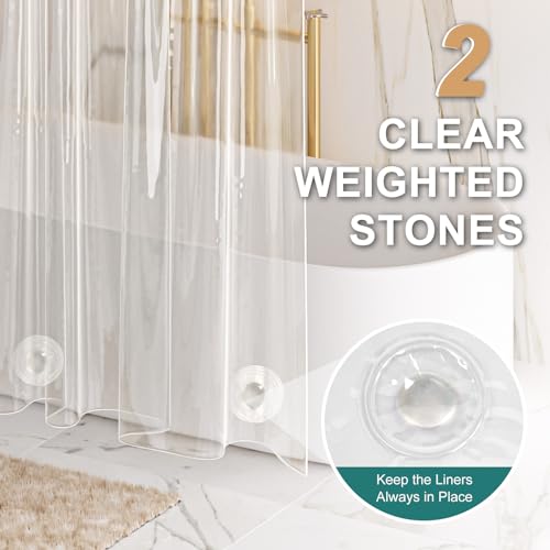 Image of AmazerBath Heavy Duty Stall Shower Curtain Liner 12 Gauge, 36 x 72 Inches Clear Weighted Plastic Shower Liner with 2 Weighted Stones and 6 Rustproof Metal Grommet