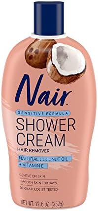Nair Sensitive Formula Shower Cream Hair Remover with Coconut Oil and Vitamin E, 12.6oz