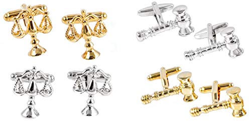 MRCUFF Lawyer Attorney Judge Gavel Scales of Justice Law 4 Pairs Cufflinks in a Presentation Gift Box & Polishing Cloth
