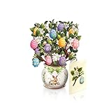 Freshcut Paper Pop Up Cards, Mini Easter Egg Tree, 6 Inch Mini Sized Forever Flower Bouquet 3D Popup Greeting Cards, Easter Cards, Thank You Card, Blank Notecard & Envelope