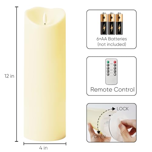 Image of Homemory 4 inchx12 inch Outdoor Waterproof Flameless Candles with Timers and Remote Control, Battery Operated Candles, LED Plastic Candles, Dark Ivory, Set of 2