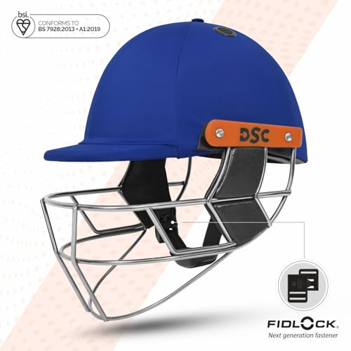 Image of DSC Empra Titanium BSI Approved Professional Cricket Helmet | BS7928 Certified Pro-Standard Hard Ball Helmet with Ultra-Light Titanium Grill & Advanced Shock Absorption | Color: Royal Blue | Size: M