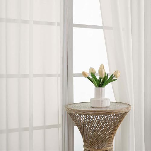 Image of OWENIE Extra Long Ivory Sheer Curtains 144 inch 2 Panels Set, Translucent Backdrop Window Scarf Drapes for Canopy Bed /Wedding /Living Room /Anniversary, 12FT Length, Each 59Wx144L in, 2PCS, Ivory