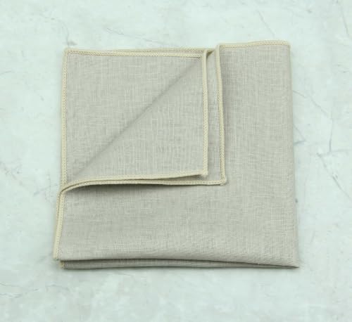 Image of Mens Linen Tie Set - Solid Necktie with Pocket Square for Men Wedding