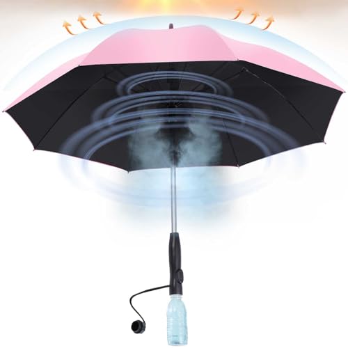Umbrella with fan and mist spray Rechargeable - Ultimate Solution for Cooling & UV Protection - Ideal for Summer Beach Outdoor Sports Golf Fishing Activities (Pink)