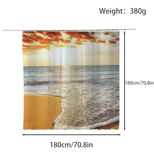 FAIRYGATE Waterproof Shower Curtain Ocean Beach Shower Curtains Sunset Tropical Palm Tree Coastal Sunrise Hawaii Seaside Scenic Landscape Nature Scenery Fabric Bath Curtain with Hook B8806 - Image 2