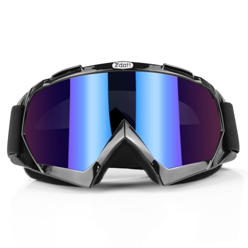 Zdatt Dirt Bike Goggles, ATV motorcycle goggles, UTV MX OTG Accessories Goggle Glasses & Anti Fog Ski Goggles, Racing Skiing Dirtbike Goggles for Men Women-Black Frame+color Lens