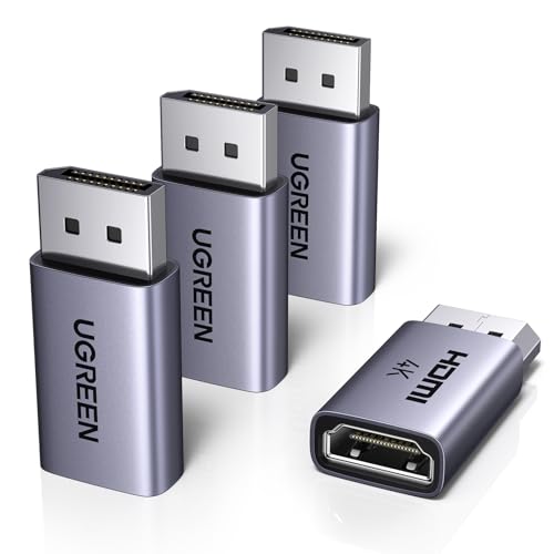UGREEN 4K@30Hz DisplayPort to HDMI 変*換アダプタ 4pack 单向 DP to HDMI 変*換 アルミ合金製 金メッキ ノートPC、デスクトップ、モニター、グラフィックカード、TV、プロジェクター、HP、デル、AMD GPU、NVIDIA に対応の商品画像（Amazon）