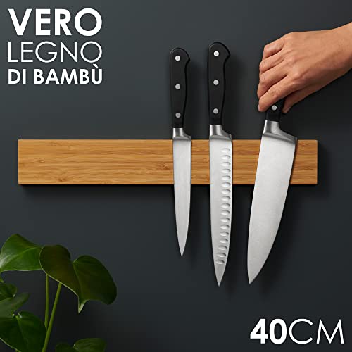 LARHN Barra Magnetica per Coltelli in Bambù con Magnete Extra Forte - 40cm - Porta-Coltelli Cucina Magnetico - immagine 3