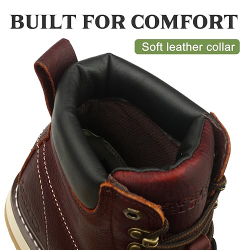 Moc Toe Work Boots for Men Waterproof Soft/Steel Toe Comfortable Full Grain Leather Non Slip Wedge Outsole Construction 6" Workboots3
