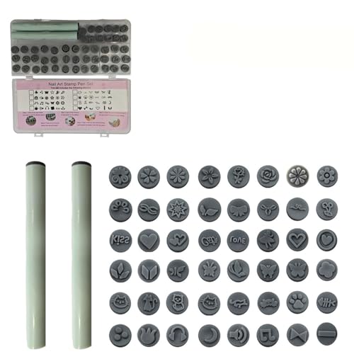 48 Pcs Nail Art Stamp Pens Set with 48 Floral Design Plates - Easy to Use Fingernail Stamper Kit for DIY Manicure, Professional Salon & Home Nail Art Tools for Beginners
