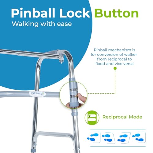 Image of Everactiv Lightweight Aluminium /Glossy Finish Walker for adults, Height Adjustable Walking Support for Old People, Sturdy Frame Walker for Old People | Made in India
