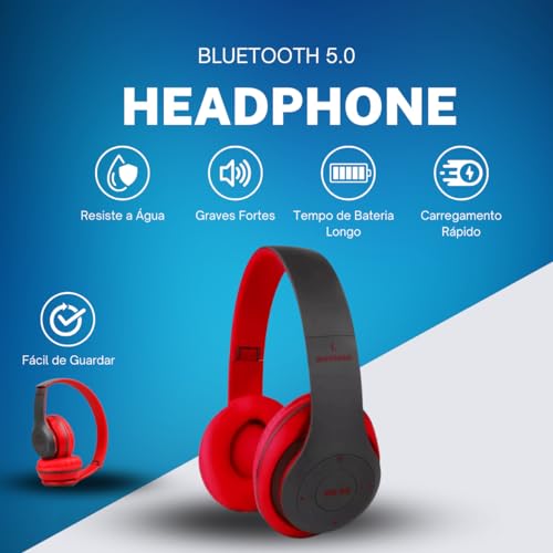 Fone De Ouvido Headphone Bluetooth 5.0 Bateria Longa Duração Sem Fio Extra Bass Dobrável Para Treino