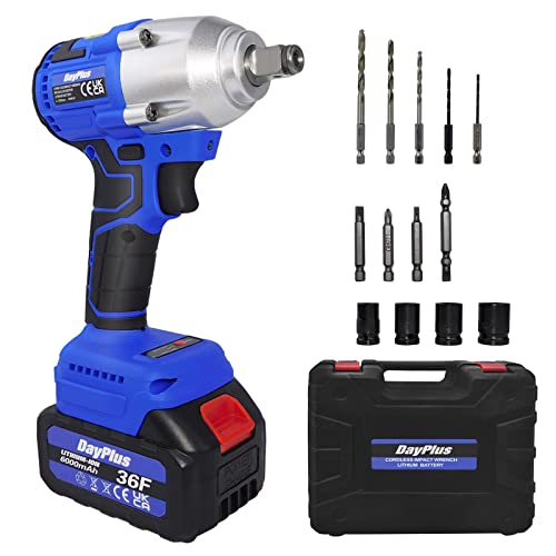 Akku-Schlagschrauber Schlagbohrmaschine 2 Funktionen, 1/2 Zoll Vierkant 420N.m 21V mit 6000mAh Li-Ion Akku, mit 4Stück Steckschlüssel, 12 Bohrer und Aufbewahrungskoffer, LED, 3200RPM Cover