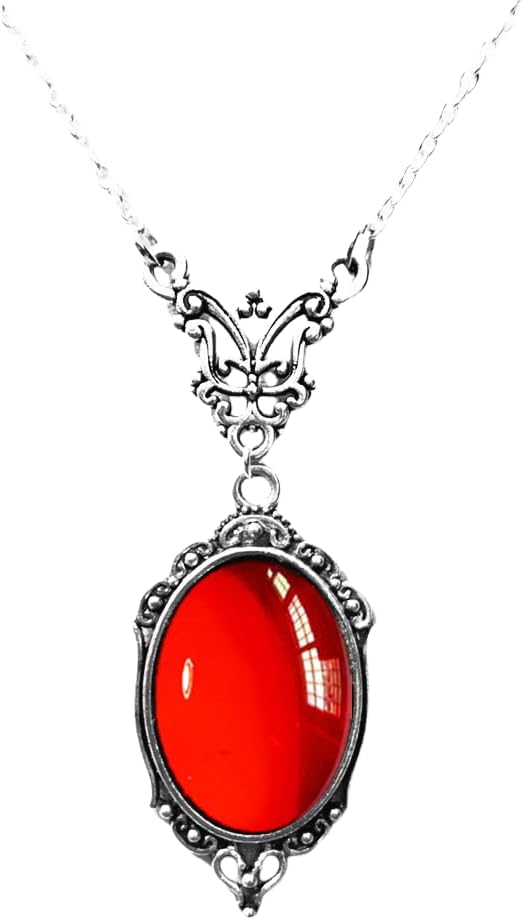 Gothic Vampire Necklace Vintage Stardust Crystal Cameo Pendant Necklace Punk Style Vampire Pendant Oval Necklace Satanic Demon Red Pendant Necklace Jewelry