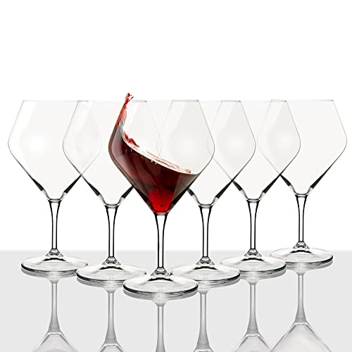 Red Wine Glasses Set of 6, 20 oz, Modern Elegant, True Czech Lead-free Durable Crystal Wine Glass