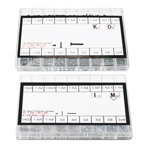 YIXISI 1000 PCS Tiny Micro Repair Screw Kit, M1.2 M1.4 M2 Watch Glasses Computer Replacement Screws Kit, Stainless Steel Tiny Screws with Screwdriver, Black and Silver