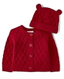 The Children's Place,Baby-Girls,and Newborn Cardigan with Matching Hat, 2 Piece Set,Red Ochre,3 Months...