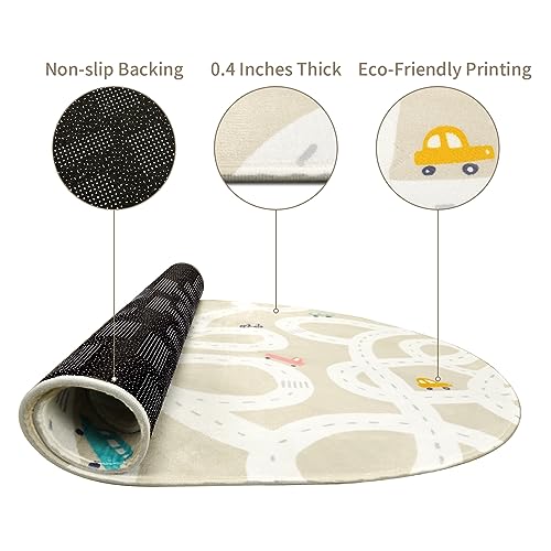 STARUIA Large Kids Rug for Playroom, 4'x6' Washable Road Rug for Nursery, Non-Slip Car Rugs for Boys Room, Tan Traffic Classroom Rugs Soft Baby Play Mat for Dorm Toy Room Tent - Image 5