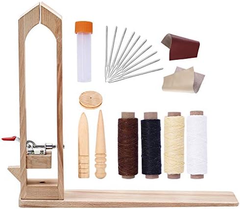 20Pcs Leather Craft Tool Set BUTUZE Leather Lacing Pony - Leather Craft Horse Clamp with Leather Sewing Needle,Waxed Thread,Leather,Wood Burnisher for Leather Working,Leather Making,Leather DIY